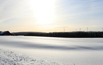 Fotomontage från Agnäs på den planerade vindkraftsparken Stensvattsmarken