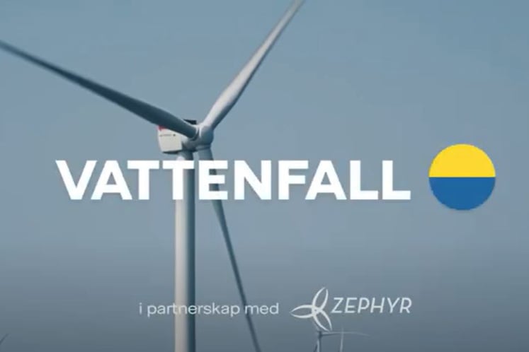 Startbild från videon med vindkraftverk och Vattenfalls logotyp