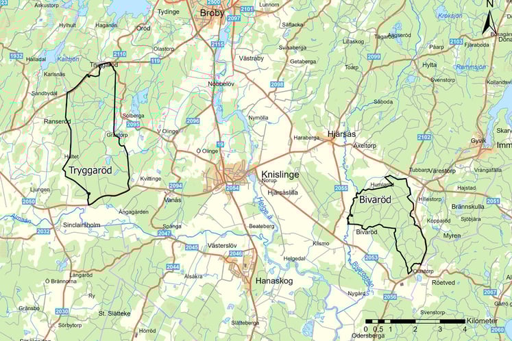Karta över projektområdena för BivaTrygg Karta över projektområdena för BivaTrygg
