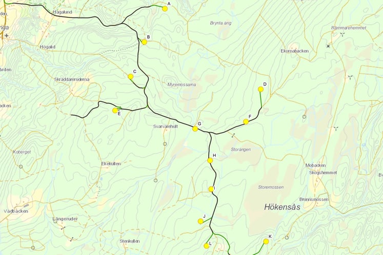 Karta som visar placering av vindkraftverk i Velinga