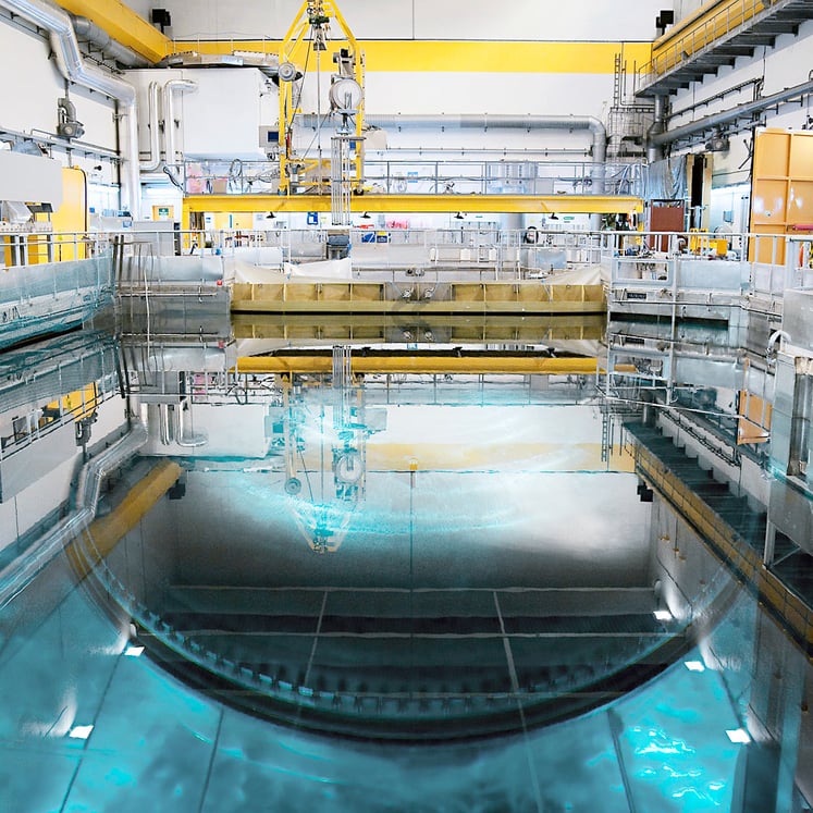 Interiör från reaktorhall i kärnkraftverk.