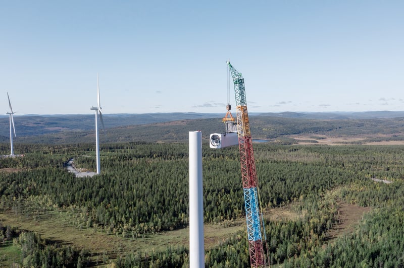 Byggnation av Blakliden Fäbodbergets vindpark. 