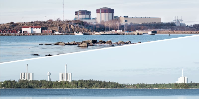 Kollage med bilder på kärnkraftverken i Ringhals och Forsmark.