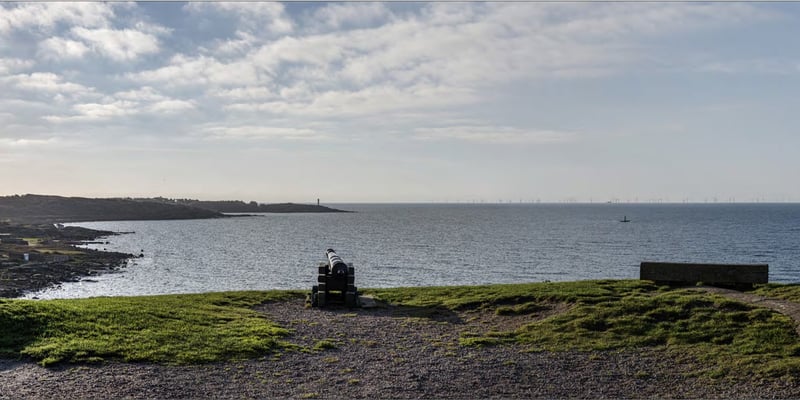 Fotomontage som visar hur vindkraftsparken Kattegatt Syd kan se ut från Varbergs fästning